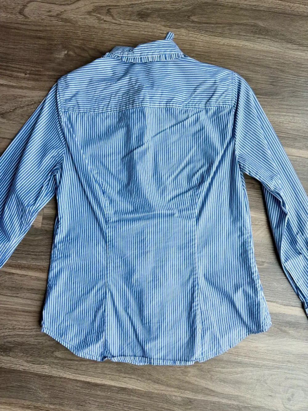 J Crew Striped Tie Neck Tuxedo Ruffle Cotton Shirt Blue White Size 6